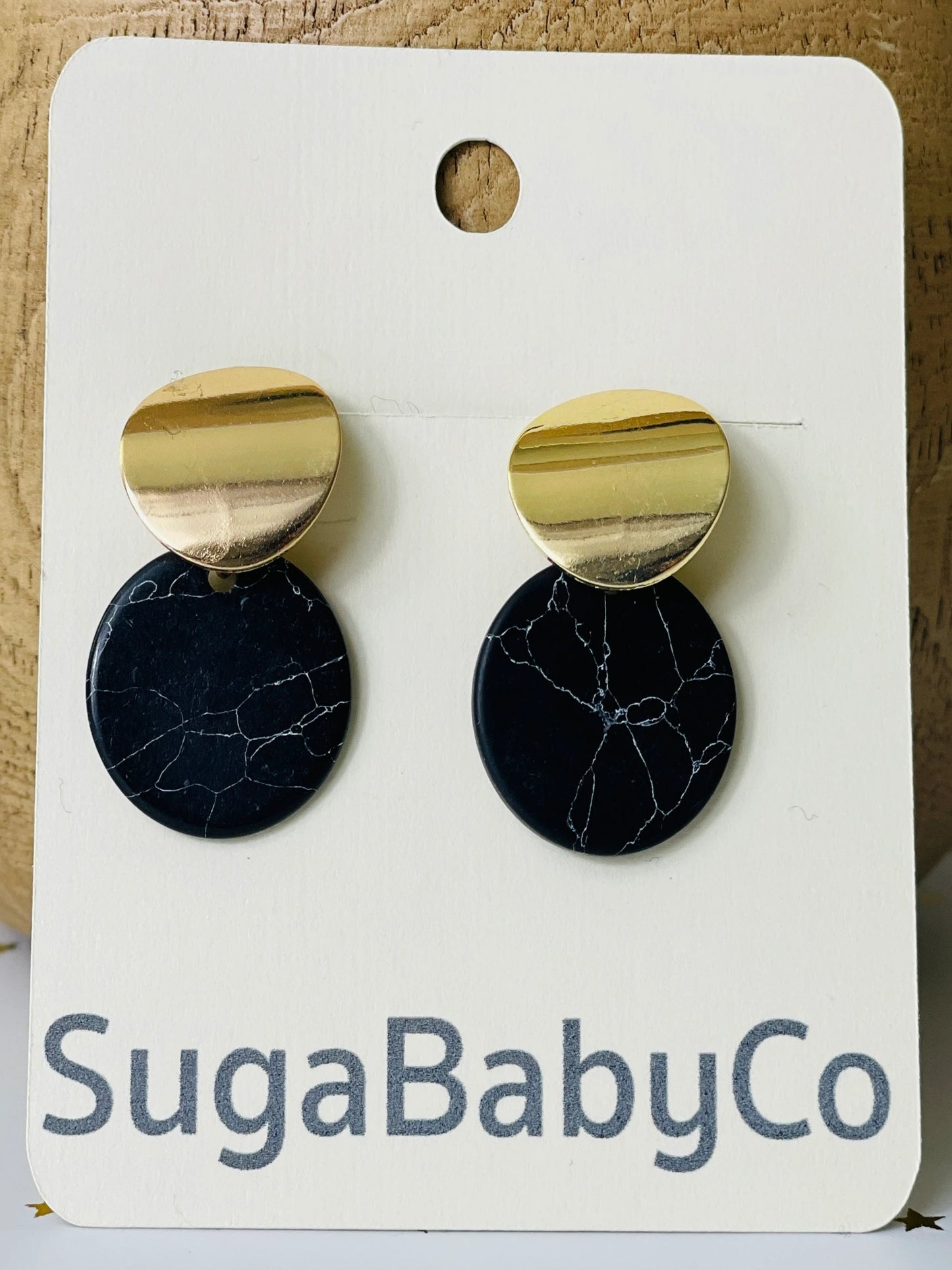 Gold/Black Marble Drop Earrings