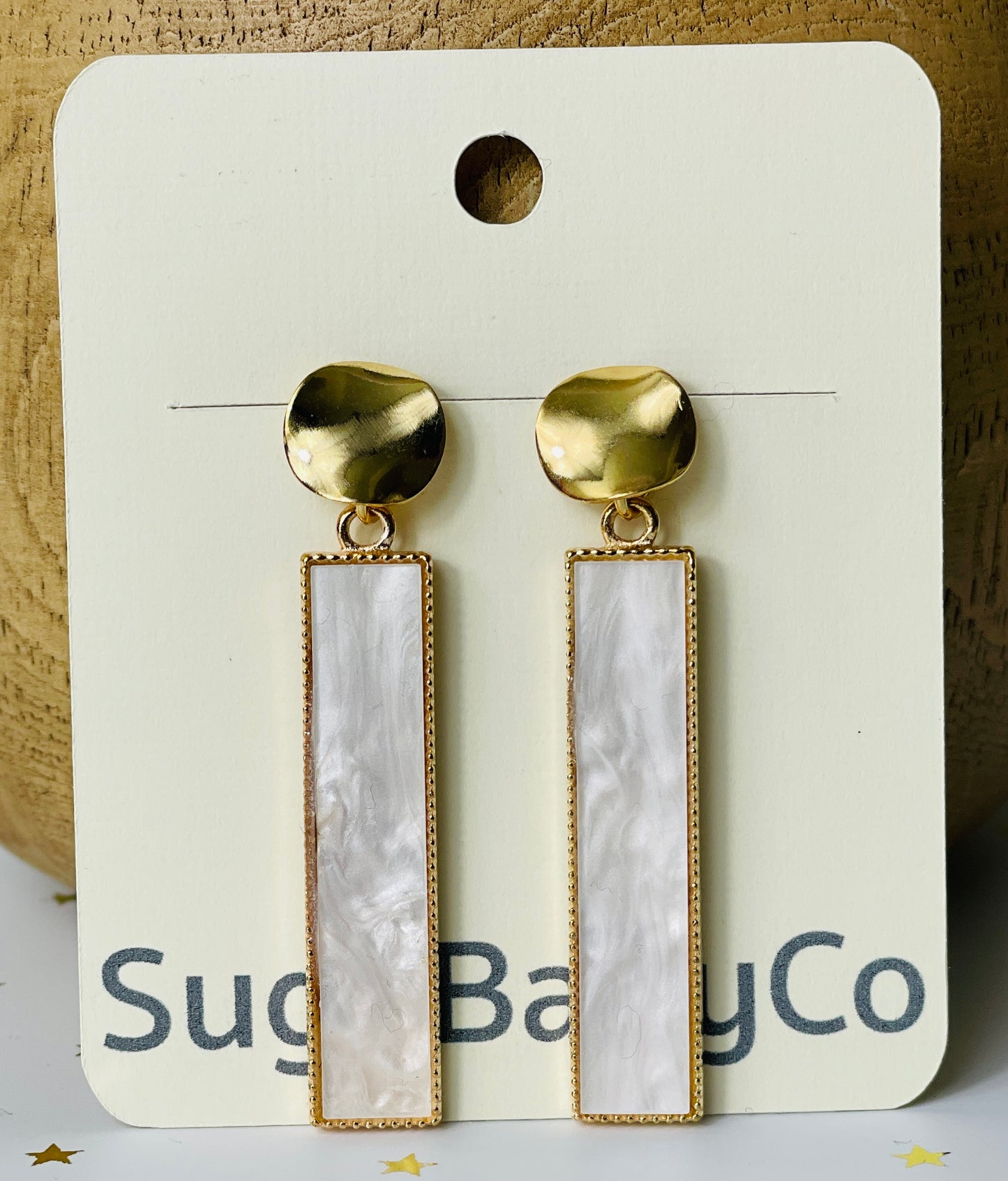 White Rectangular Drop Earrings