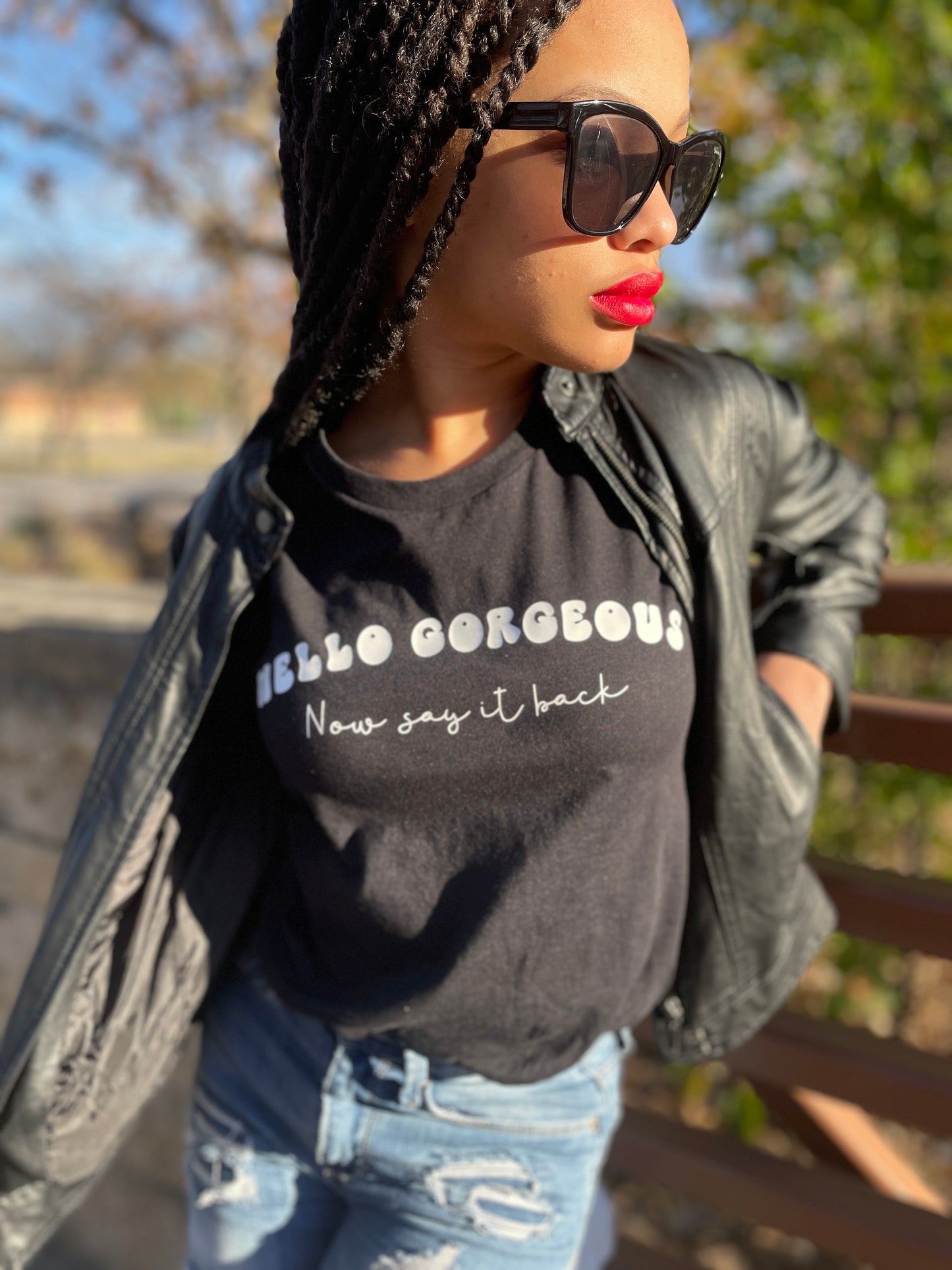 "Hello Gorgeous" Crew Neck Black T-Shirt