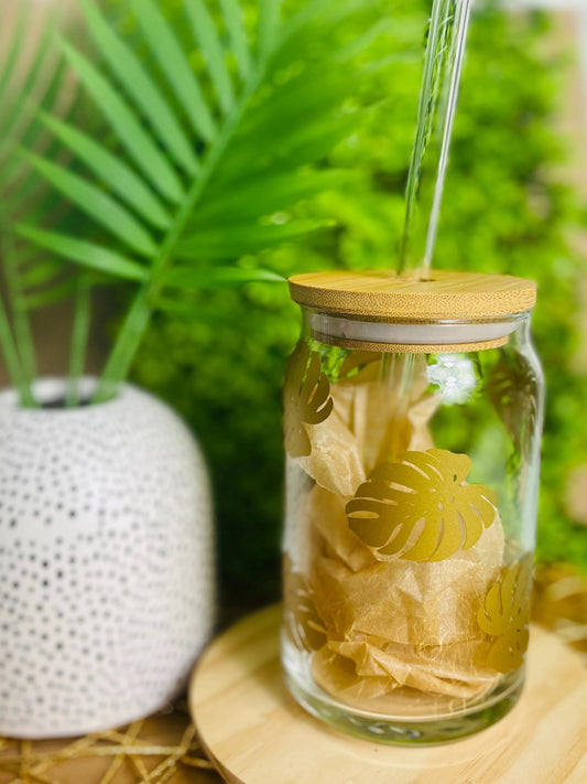 "Gold Tropical Leaf" Glass
